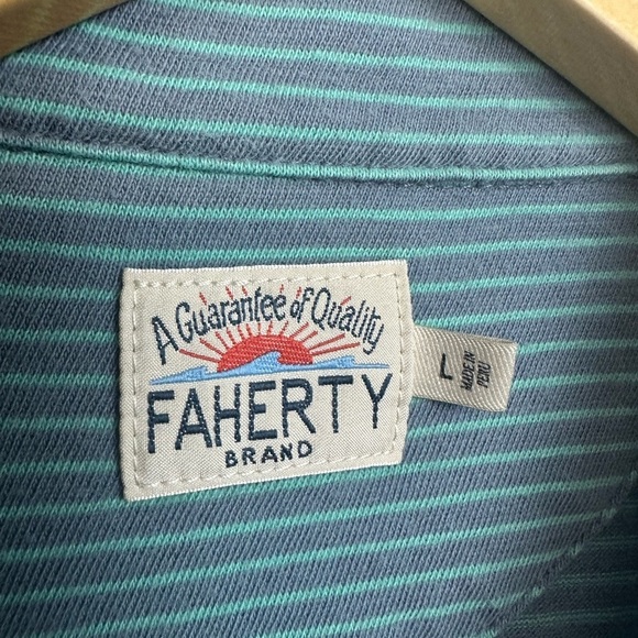 Faherty Isle Feeder Stripe Short Sleeve Polo Shirt In Navy/ Teal Sz L - Picture 7 of 8